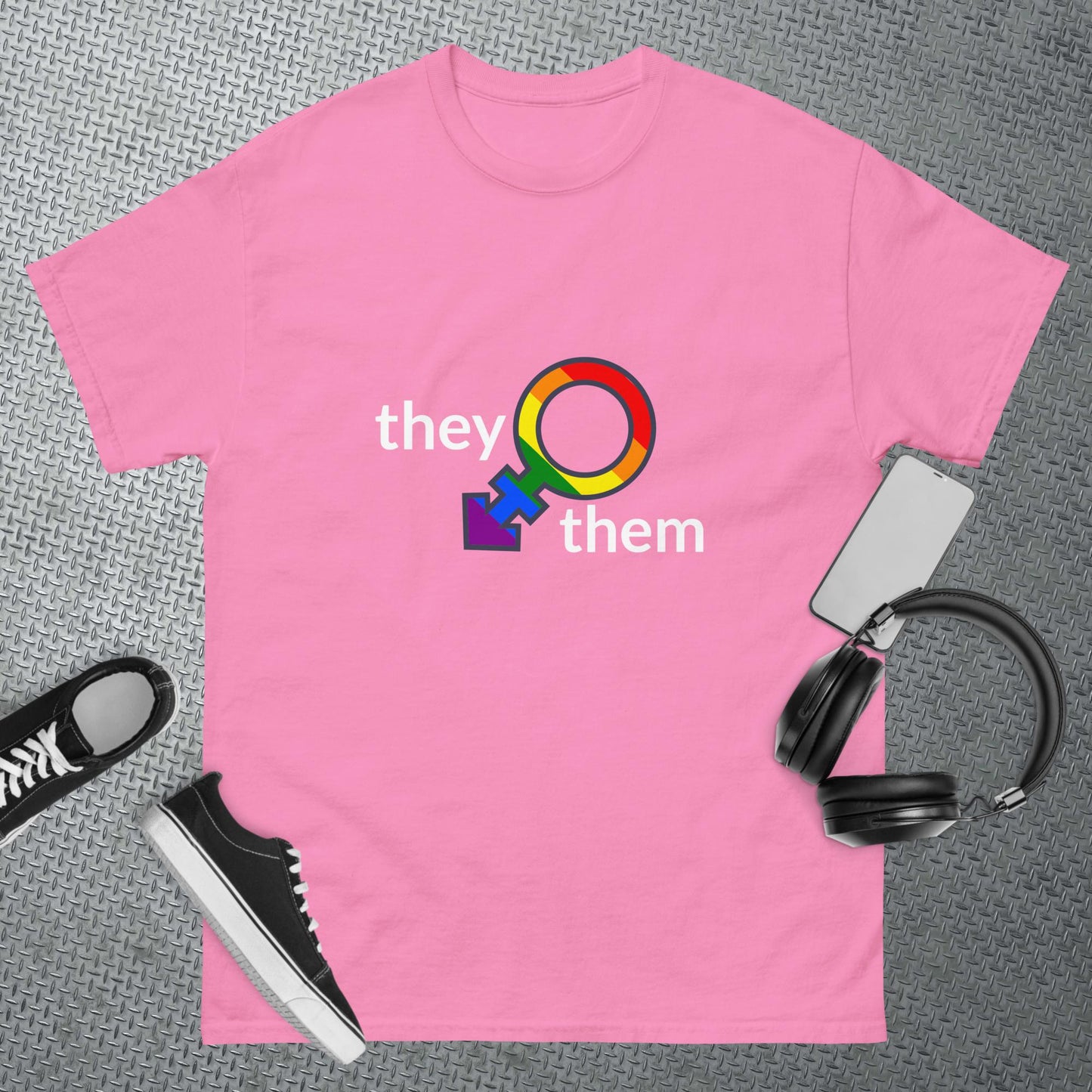 Men's classic tee they/them rainbow add colours