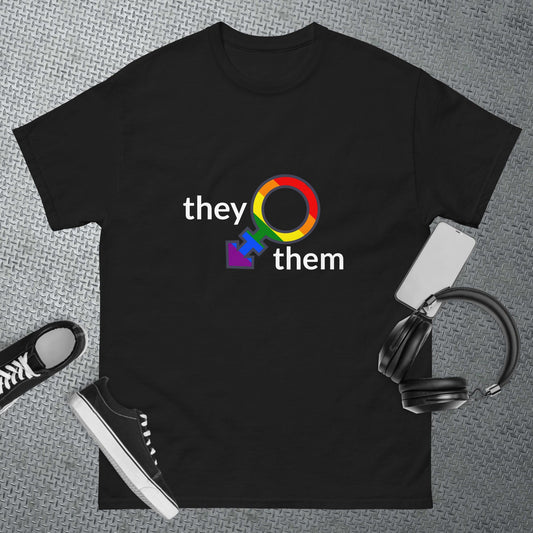 Men's classic tee they/them rainbow add colours