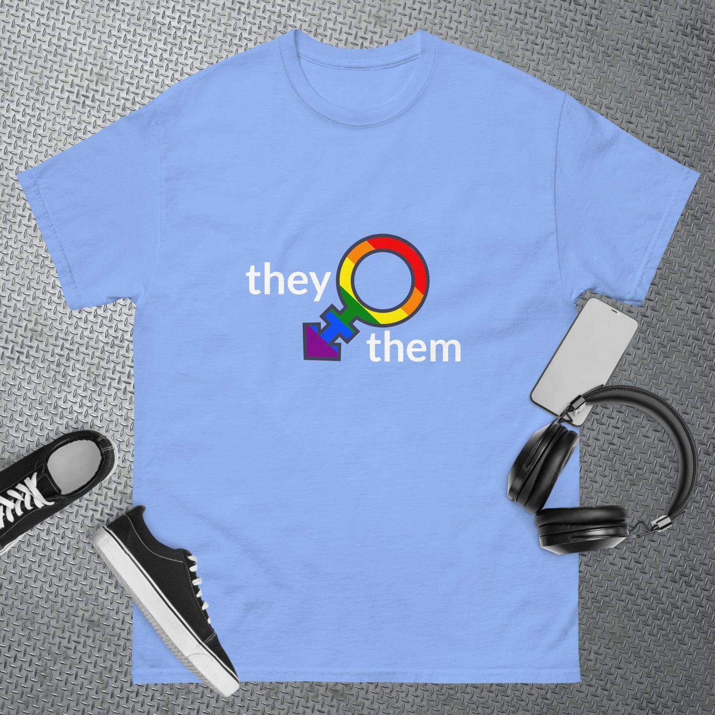 Men's classic tee they/them rainbow add colours