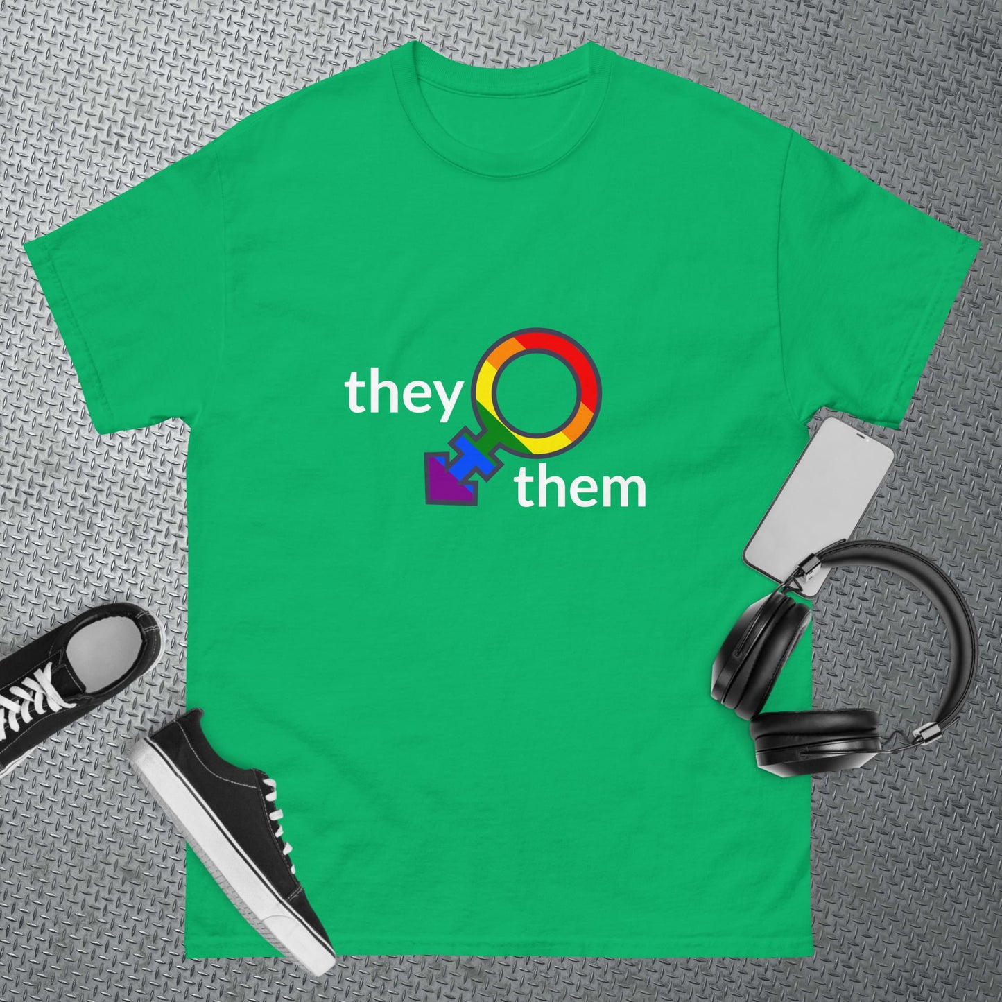 Men's classic tee they/them rainbow add colours