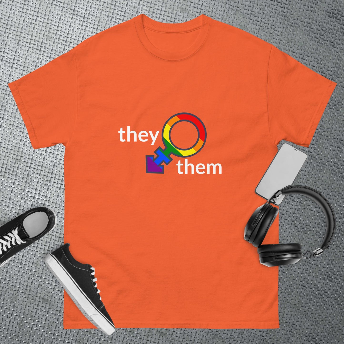 Men's classic tee they/them rainbow add colours