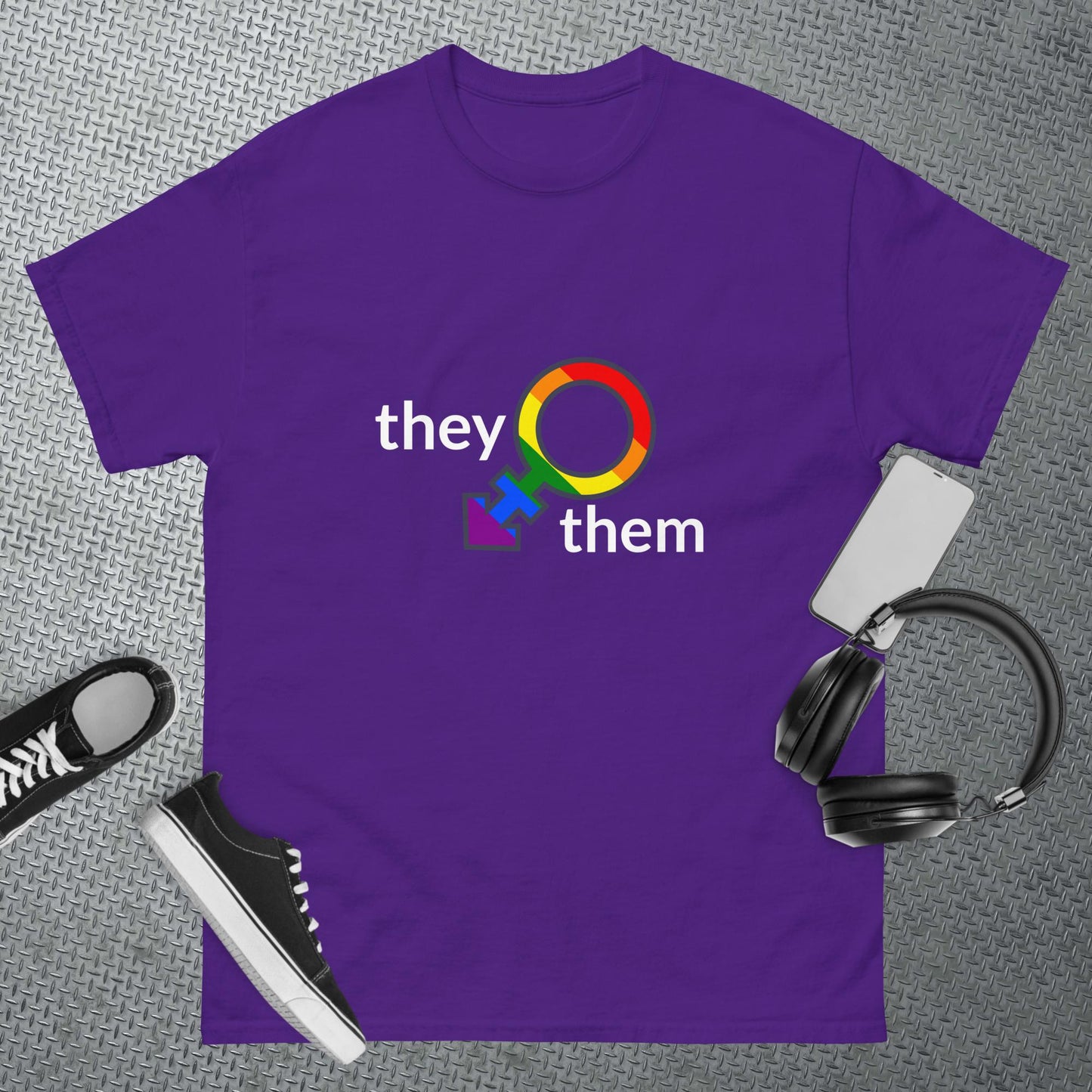 Men's classic tee they/them rainbow add colours