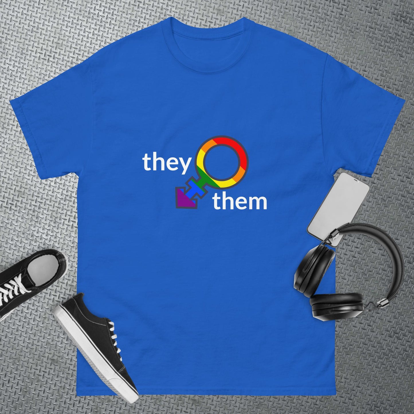 Men's classic tee they/them rainbow add colours