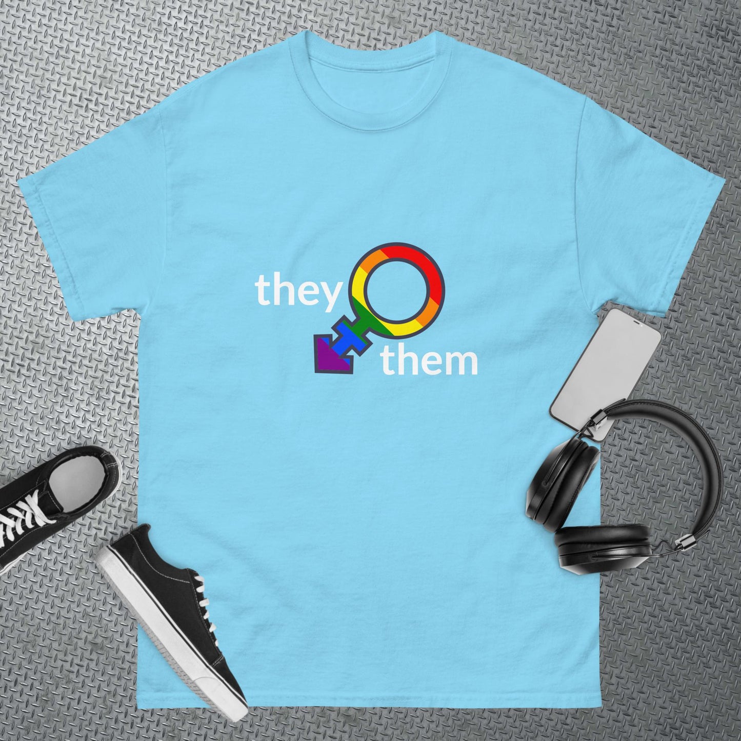 Men's classic tee they/them rainbow add colours