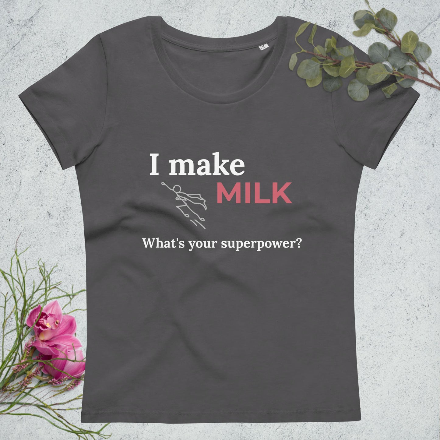 Women's fitted eco tee Milk Superpower dark