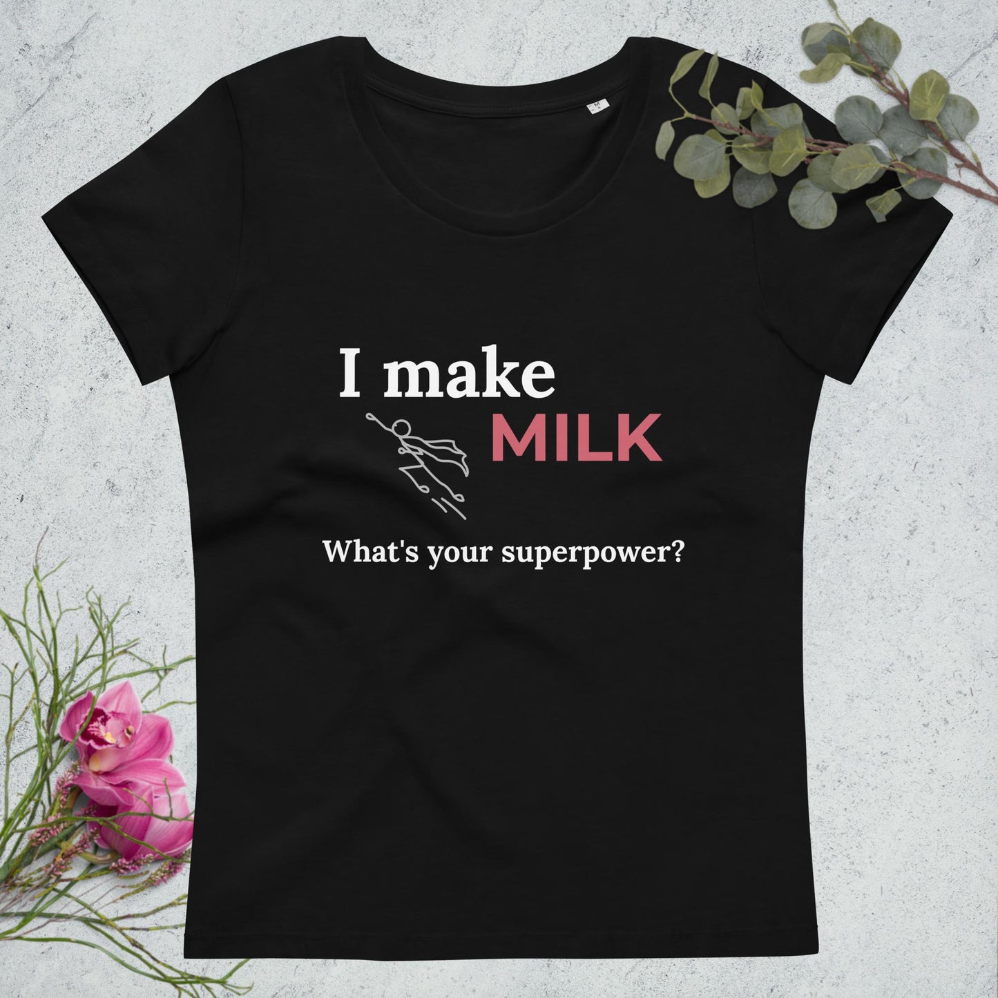 Women's fitted eco tee Milk Superpower dark