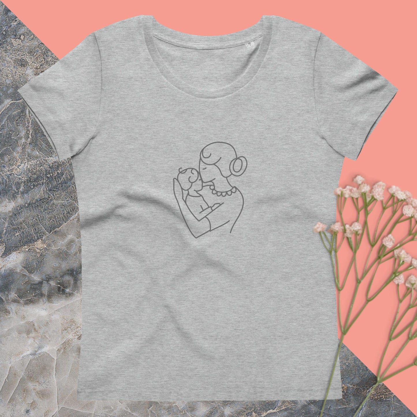 Women's fitted eco tee Mum baby hug white