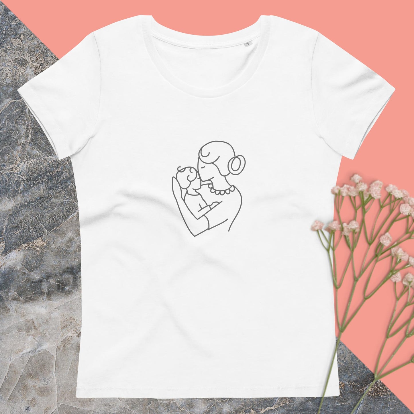 Women's fitted eco tee Mum baby hug white