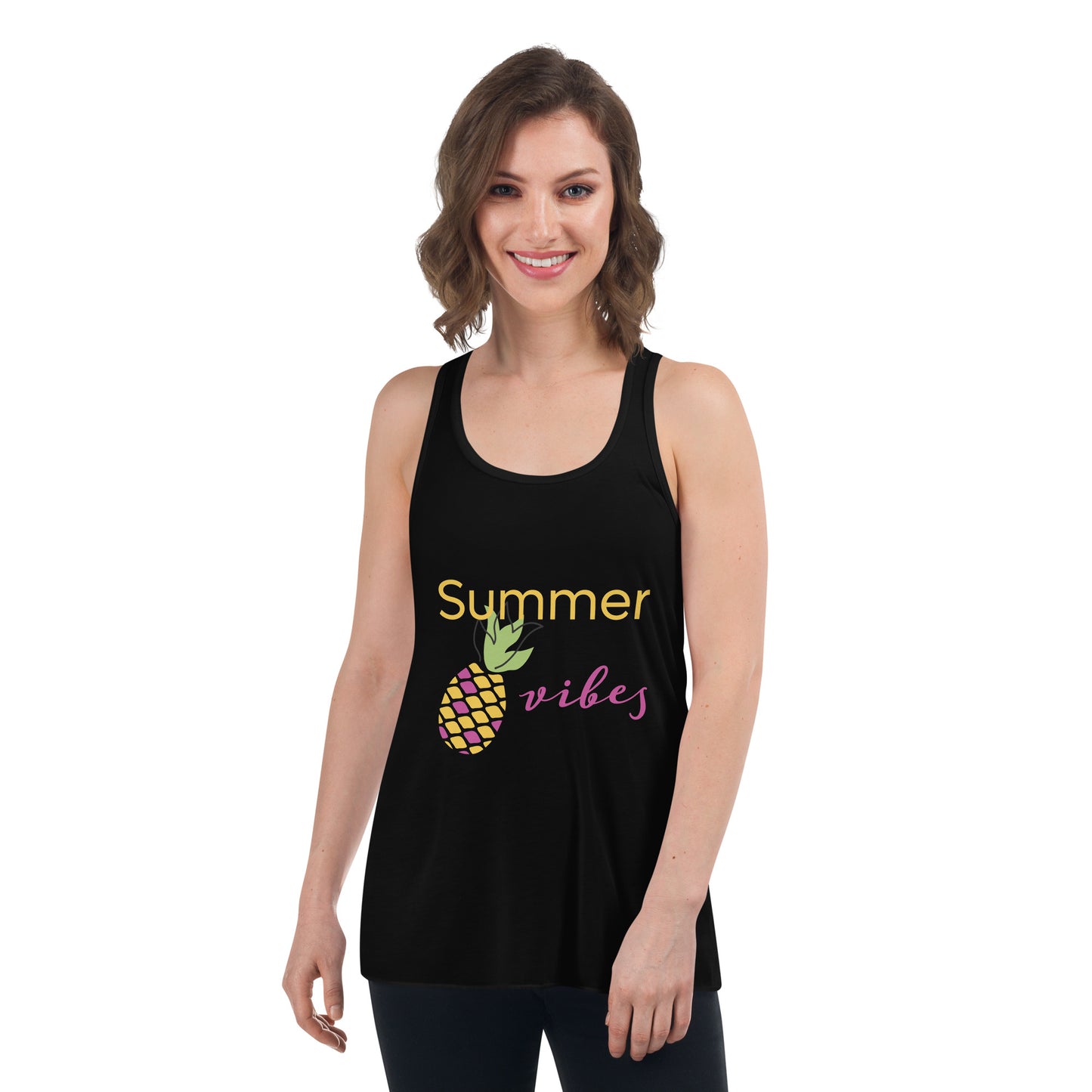 Women's Flowy Racerback Tank Summer vibes pineapple