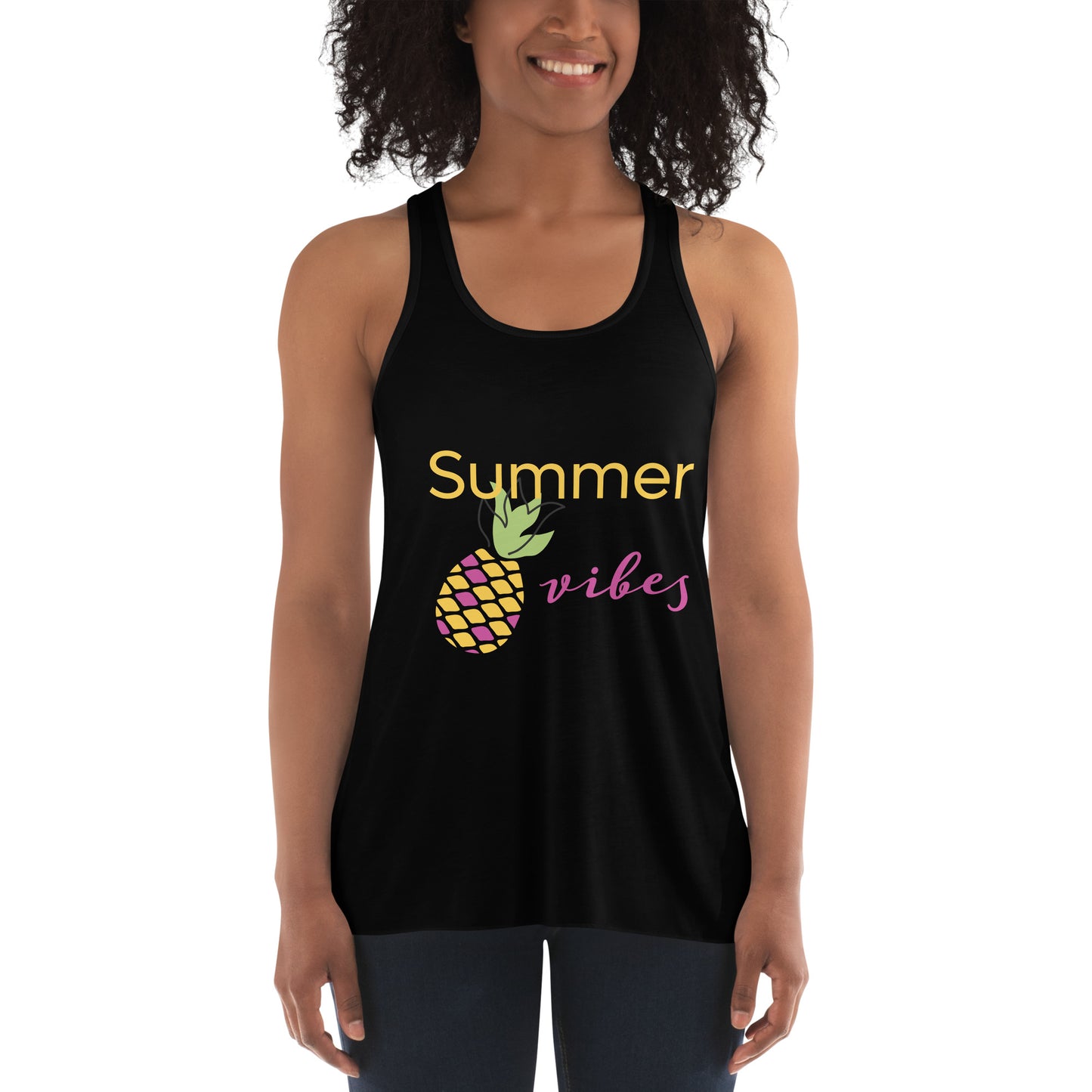 Women's Flowy Racerback Tank Summer vibes pineapple