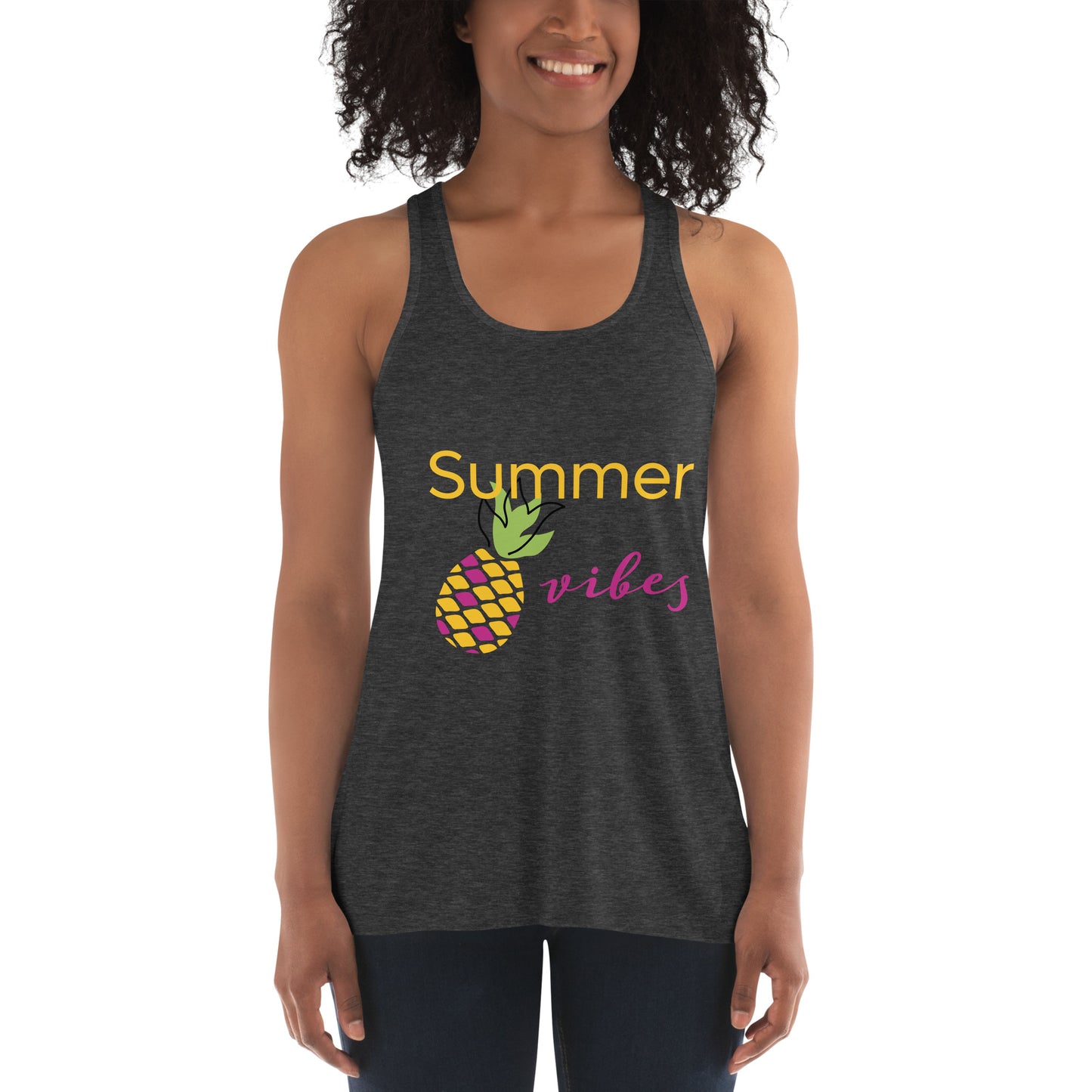 Women's Flowy Racerback Tank Summer vibes pineapple