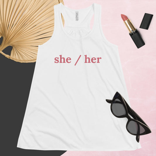 Women's Flowy Racerback Tank she/her