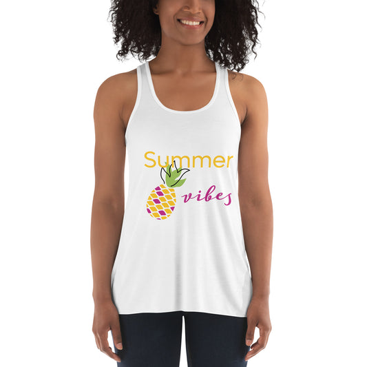 Women's Flowy Racerback Tank Summer vibes pineapple