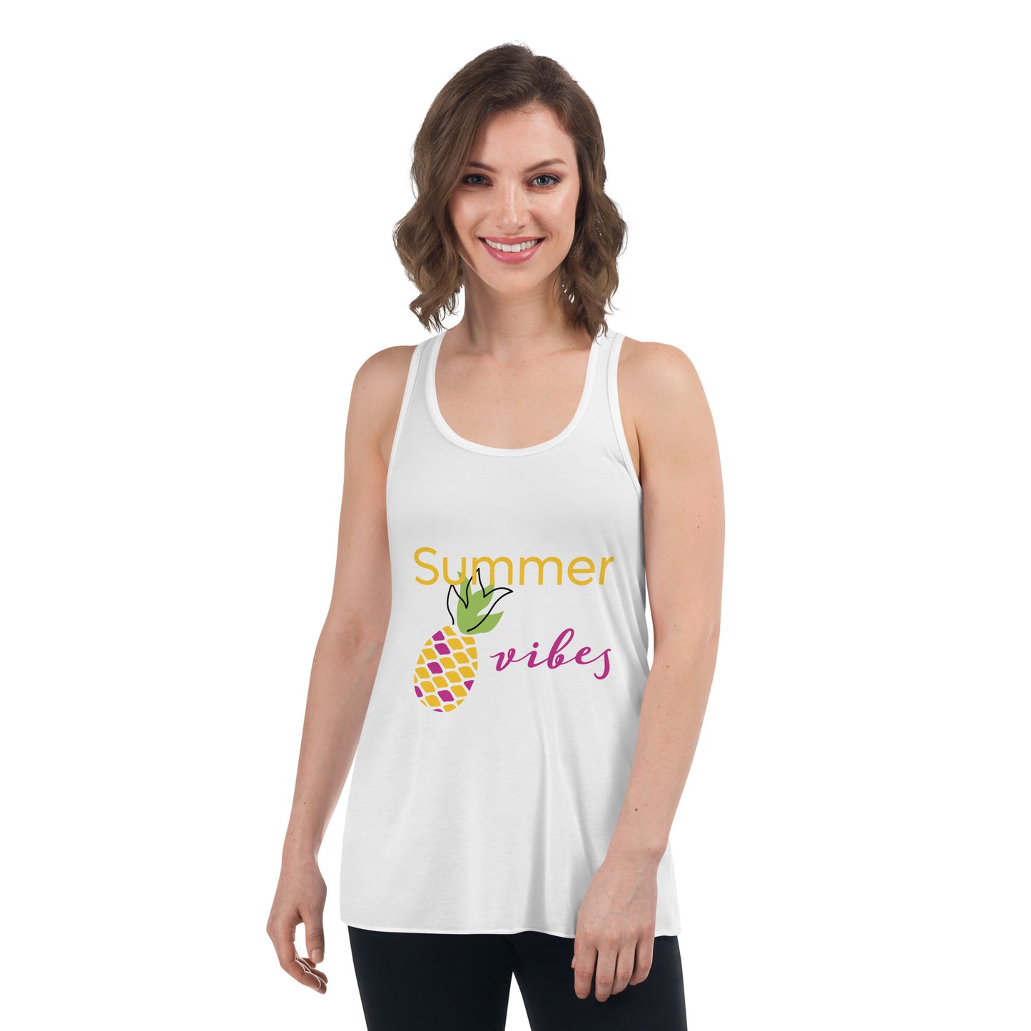 Women's Flowy Racerback Tank Summer vibes pineapple